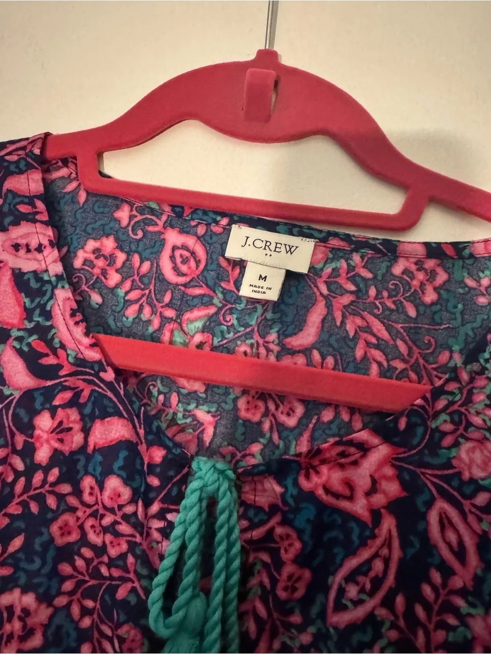 J. Crew Navy & Pink Floral Long Sleeve Tassel Tunic Dress